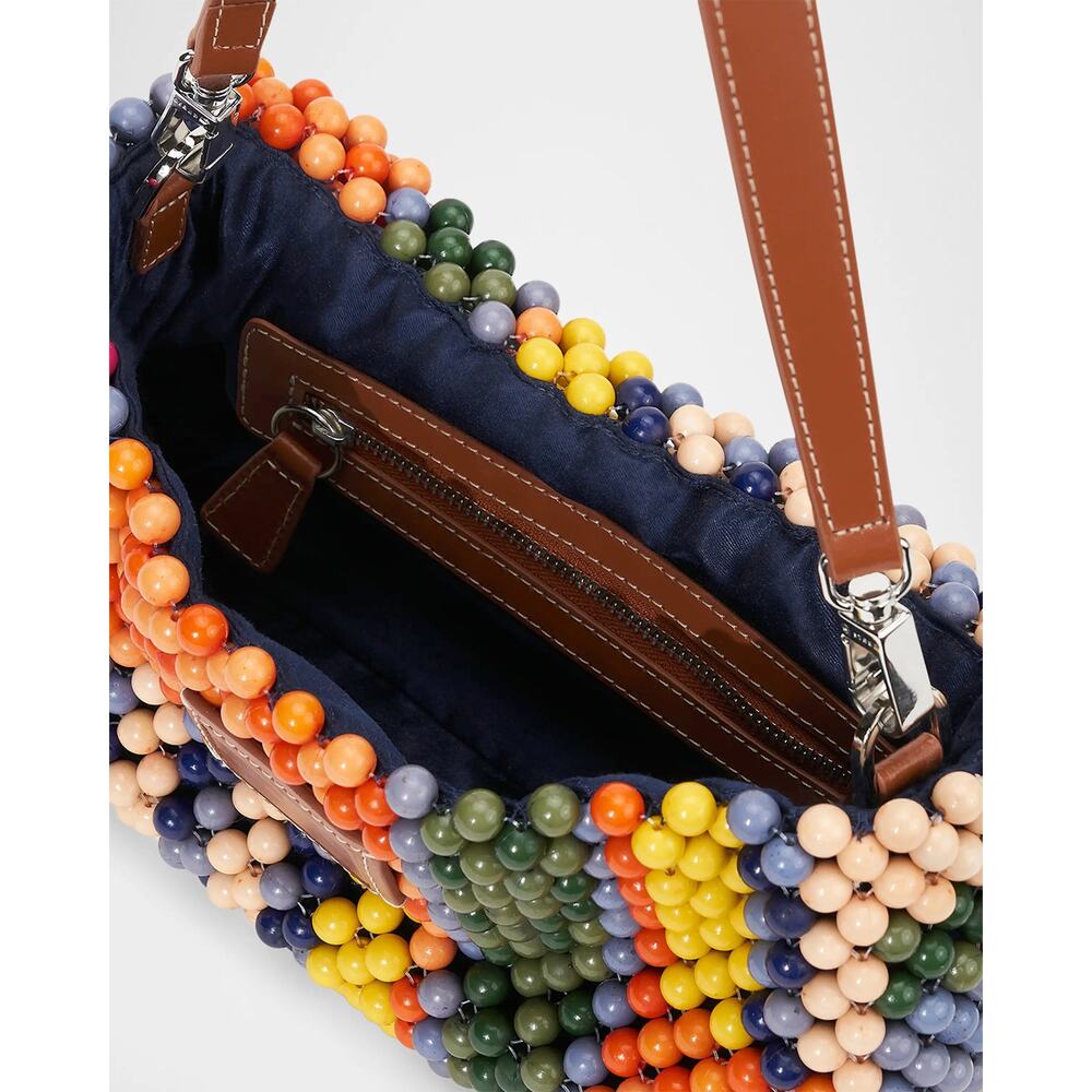 STAUD Multicolor Beaded Shoulder Bag — Pink, Orange, Yellow, Blue, Green, Cream. - Picture 4 of 16